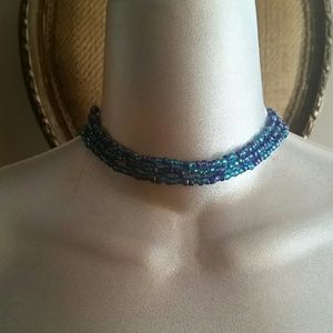 Peacock Blue Glass Bead Choker